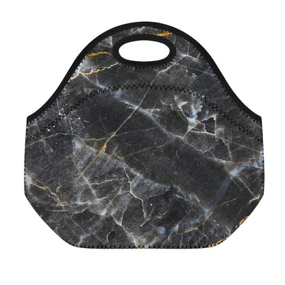 Black Grey Marble Print Neoprene Lunch Bag