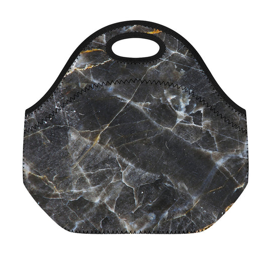 Black Grey Marble Print Neoprene Lunch Bag