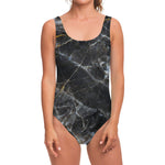 Black Grey Marble Print One Piece Swimsuit