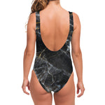 Black Grey Marble Print One Piece Swimsuit