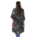 Black Grey Marble Print Open Front Beach Cover Up
