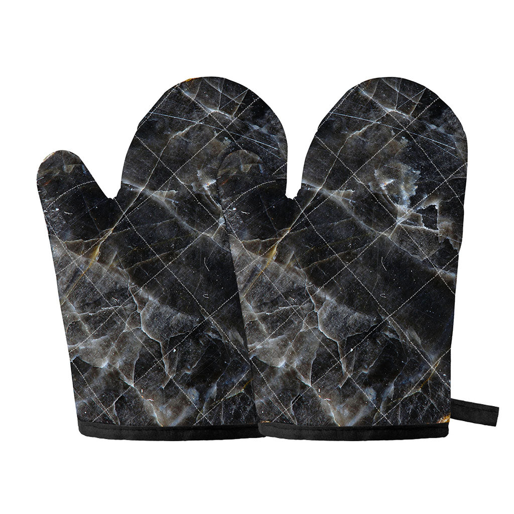 Black Grey Marble Print Oven Mitts