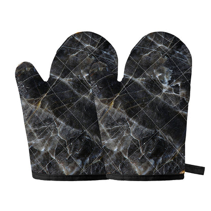 Black Grey Marble Print Oven Mitts