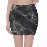 Black Grey Marble Print Pencil Mini Skirt