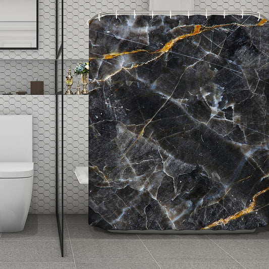 Black Grey Marble Print Polyester Shower Curtain