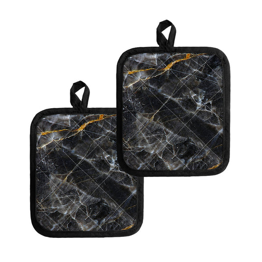 Black Grey Marble Print Pot Holders