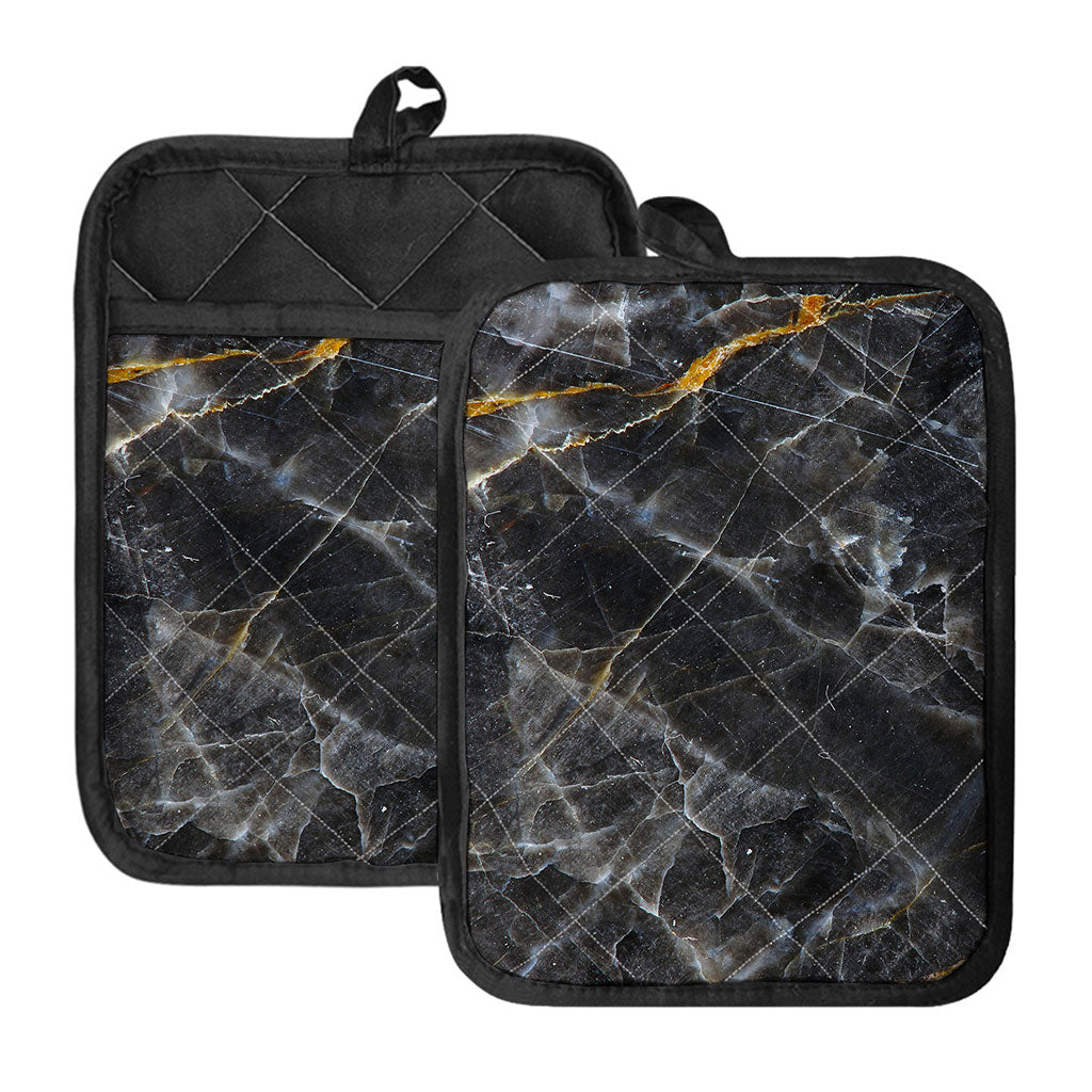 Black Grey Marble Print Pot Holders With Pocket