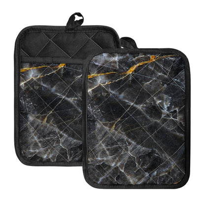 Black Grey Marble Print Pot Holders With Pocket