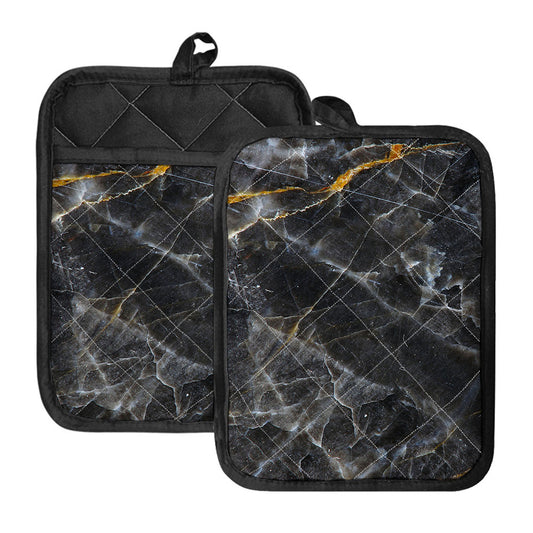 Black Grey Marble Print Pot Holders With Pocket