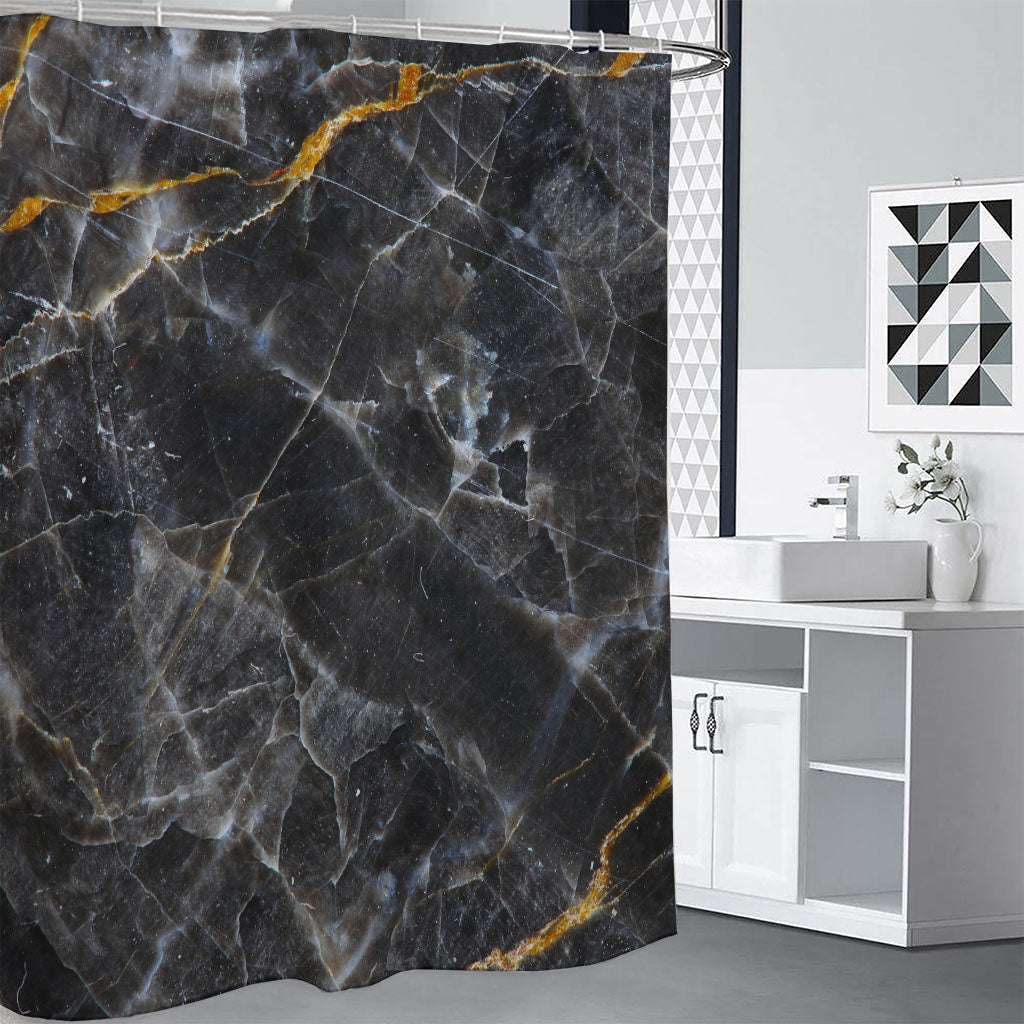 Black Grey Marble Print Premium Shower Curtain