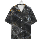 Black Grey Marble Print Rayon Hawaiian Shirt