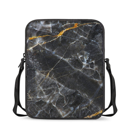 Black Grey Marble Print Rectangular Crossbody Bag
