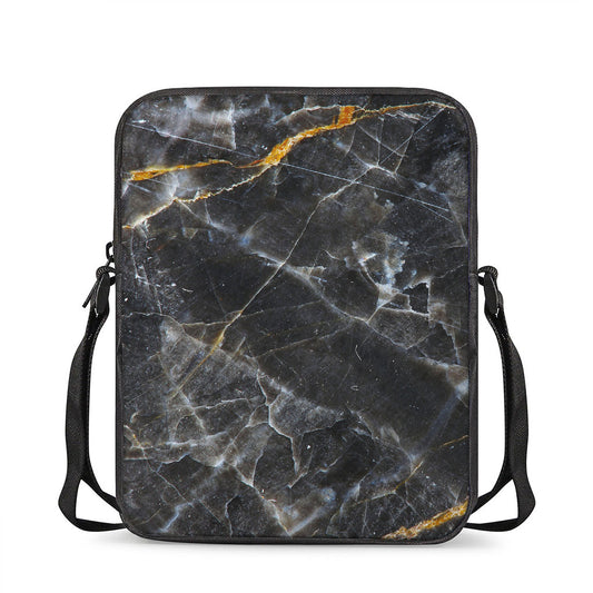 Black Grey Marble Print Rectangular Crossbody Bag