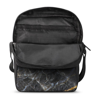 Black Grey Marble Print Rectangular Crossbody Bag
