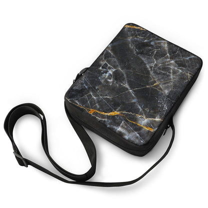 Black Grey Marble Print Rectangular Crossbody Bag