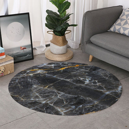 Black Grey Marble Print Round Rug