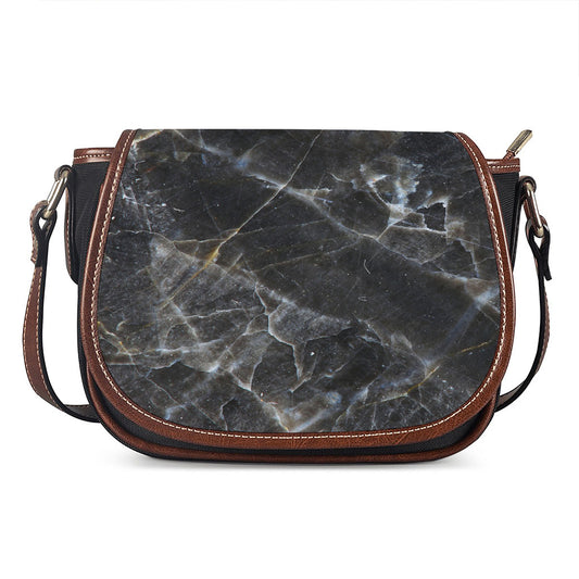 Black Grey Marble Print Saddle Bag