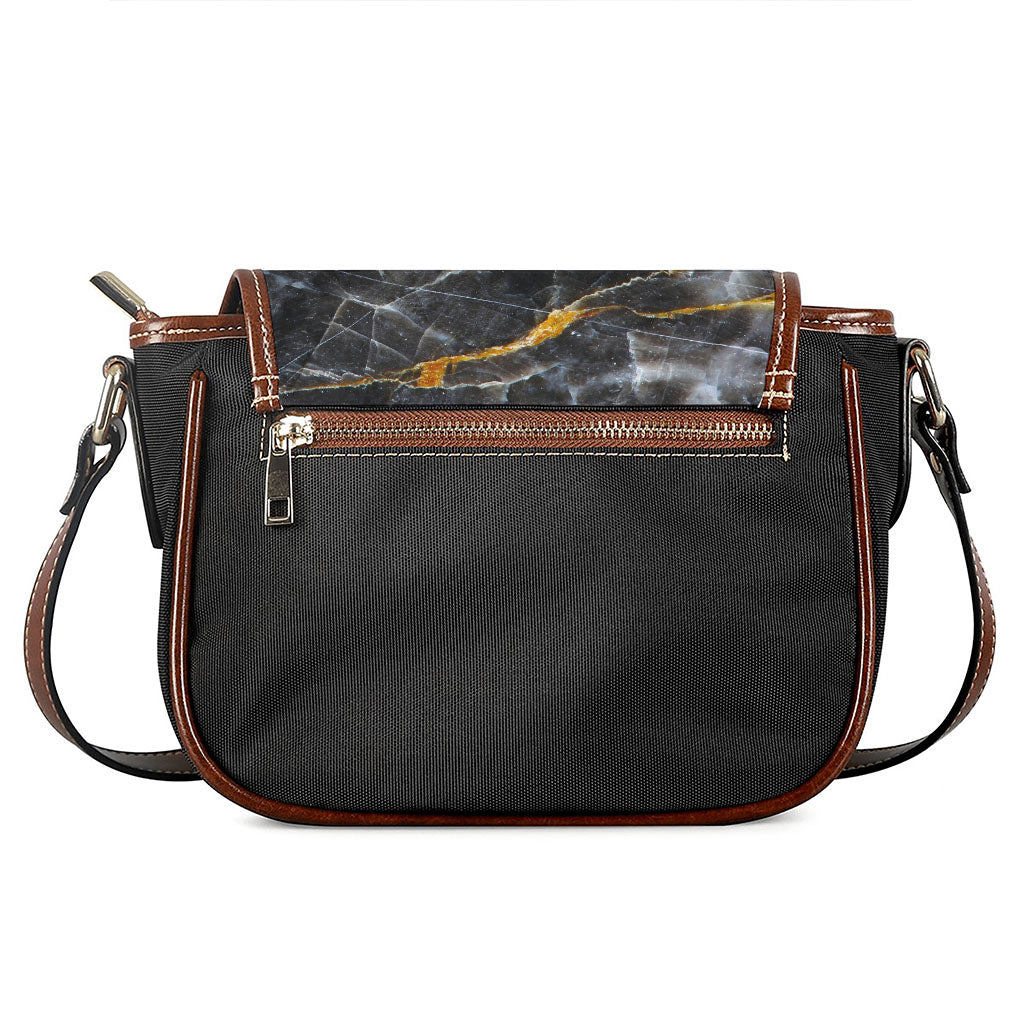 Black Grey Marble Print Saddle Bag