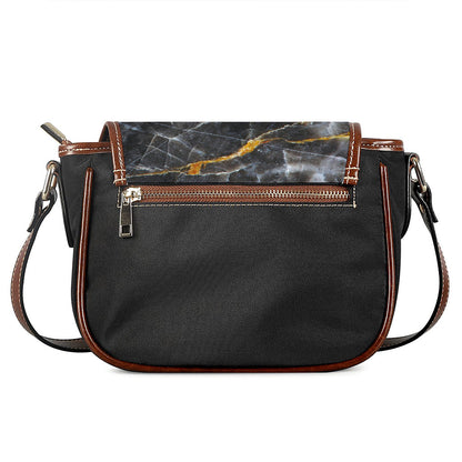 Black Grey Marble Print Saddle Bag