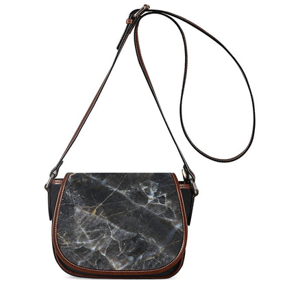 Black Grey Marble Print Saddle Bag