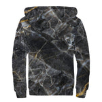 Black Grey Marble Print Sherpa Lined Zip Up Hoodie