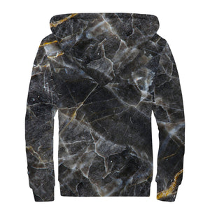 Black Grey Marble Print Sherpa Lined Zip Up Hoodie