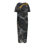Black Grey Marble Print Short Sleeve Long Nightdress