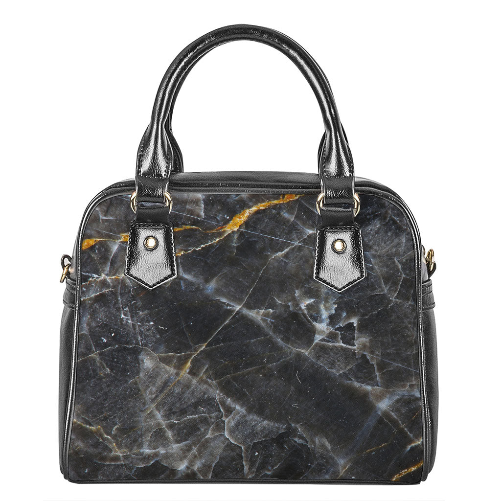 Black Grey Marble Print Shoulder Handbag
