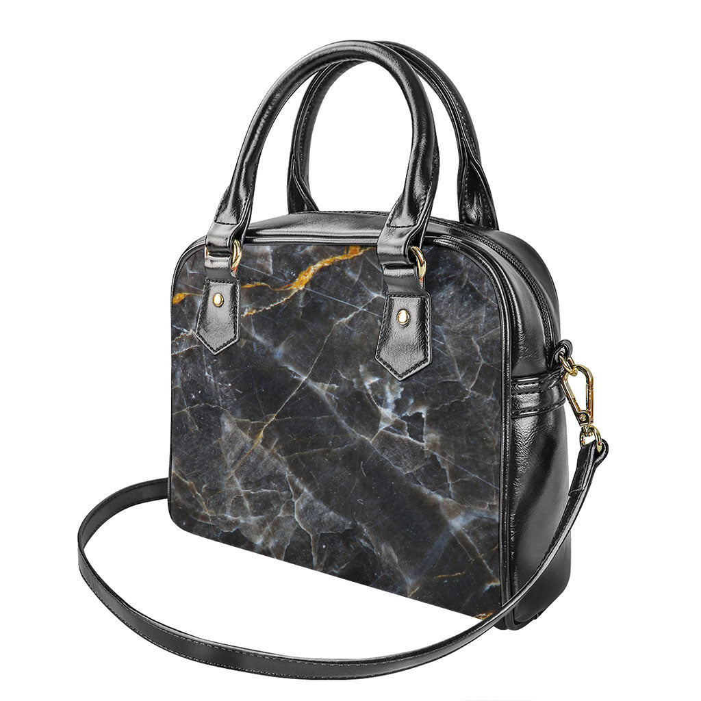 Black Grey Marble Print Shoulder Handbag