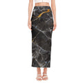 Black Grey Marble Print Side Slit Maxi Skirt