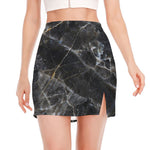 Black Grey Marble Print Side Slit Mini Skirt