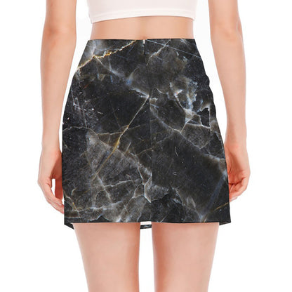 Black Grey Marble Print Side Slit Mini Skirt
