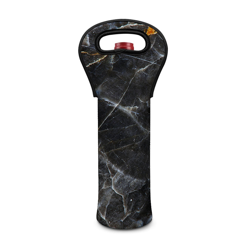 Black Grey Marble Print Single Neoprene Wine Tote