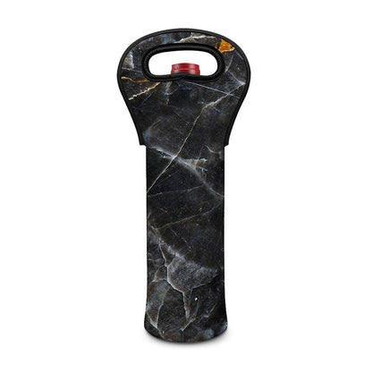 Black Grey Marble Print Single Neoprene Wine Tote