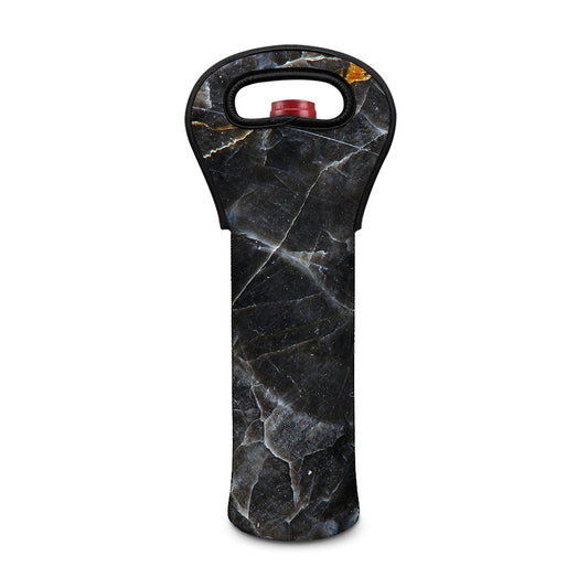 Black Grey Marble Print Single Neoprene Wine Tote