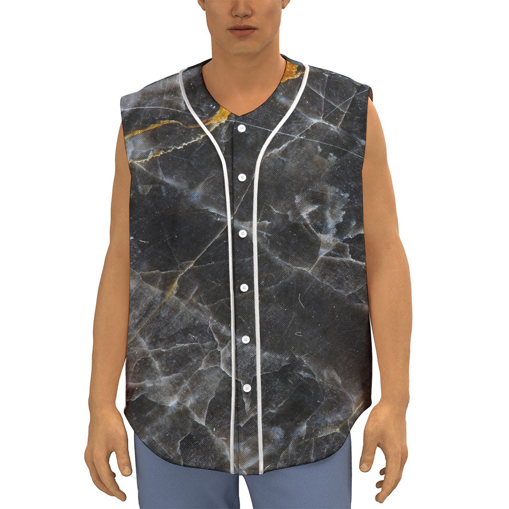 Black Grey Marble Print Sleeveless Baseball Jersey