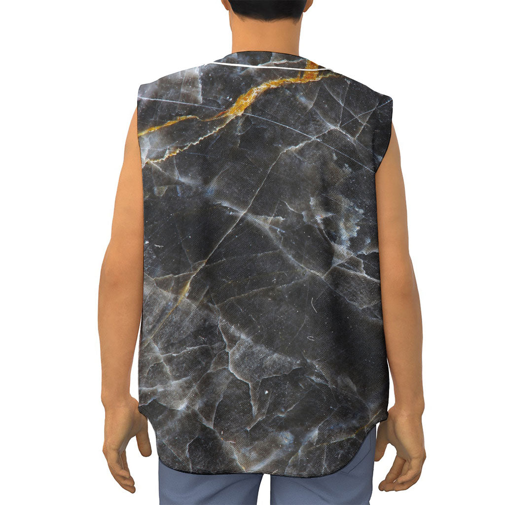 Black Grey Marble Print Sleeveless Baseball Jersey