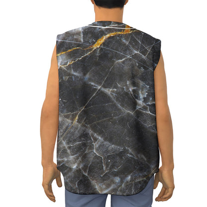 Black Grey Marble Print Sleeveless Baseball Jersey