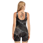 Black Grey Marble Print Sleeveless One Piece Swimsuit
