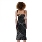 Black Grey Marble Print Slim Fit Midi Cami Dress