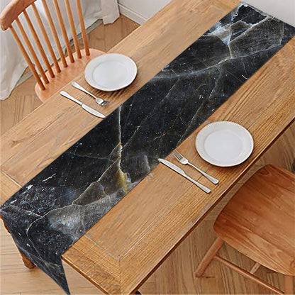 Black Grey Marble Print Table Runner