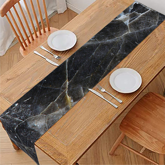 Black Grey Marble Print Table Runner