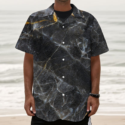 Black Grey Marble Print Textured Short Sleeve Shirt