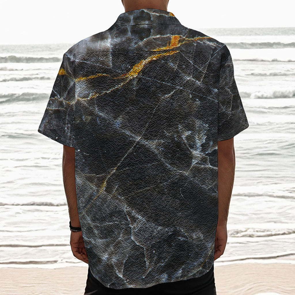 Black Grey Marble Print Textured Short Sleeve Shirt