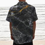 Black Grey Marble Print Textured Short Sleeve Shirt