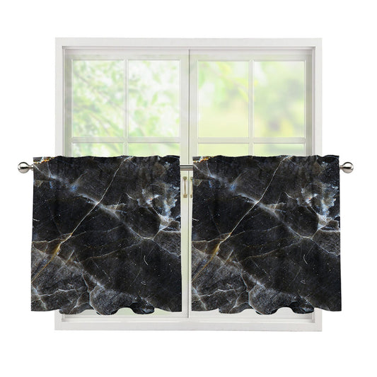 Black Grey Marble Print Tier Curtains