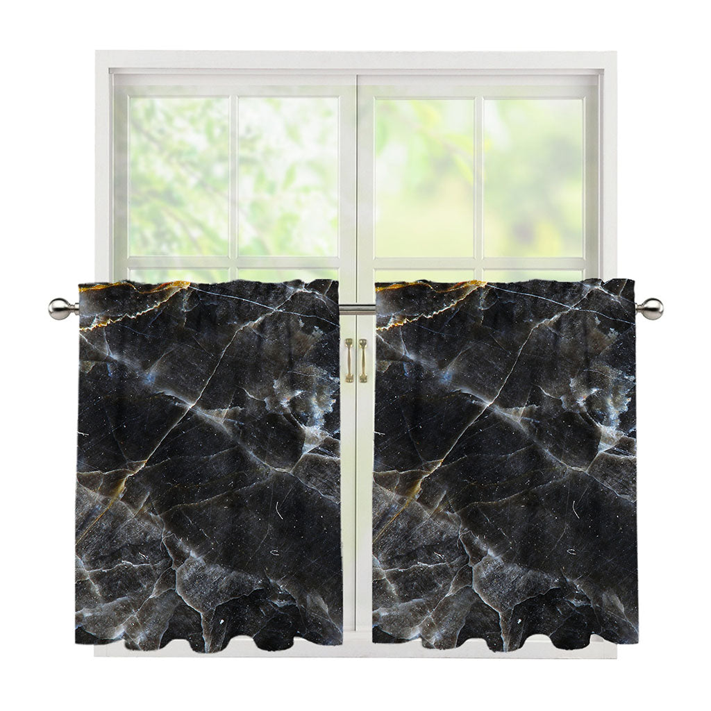 Black Grey Marble Print Tier Curtains