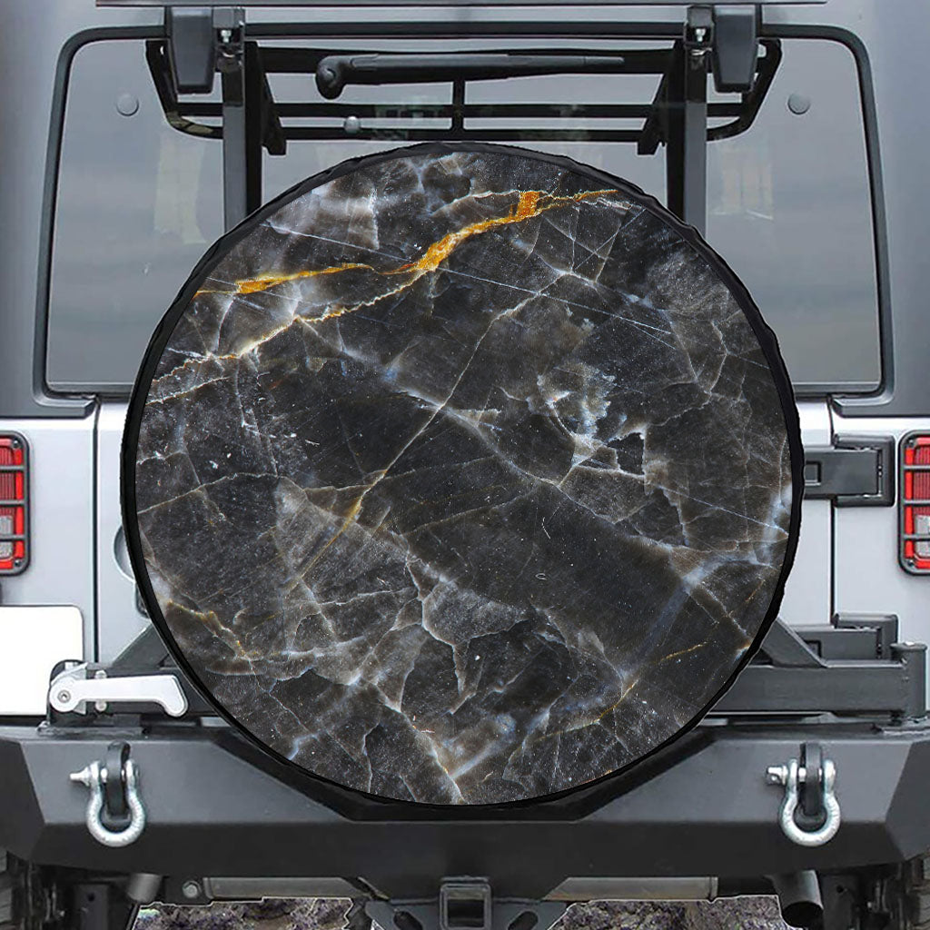 Black Grey Marble Print Tire Cover