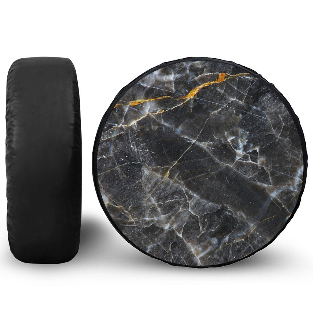 Black Grey Marble Print Tire Cover
