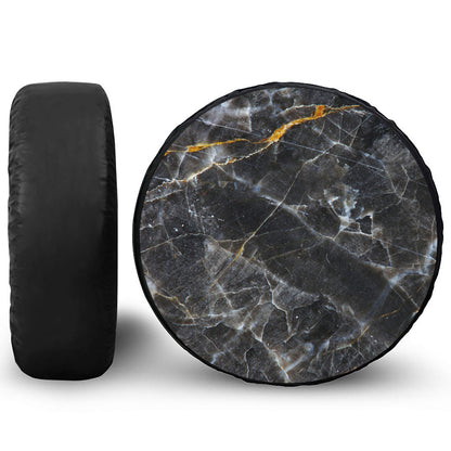 Black Grey Marble Print Tire Cover